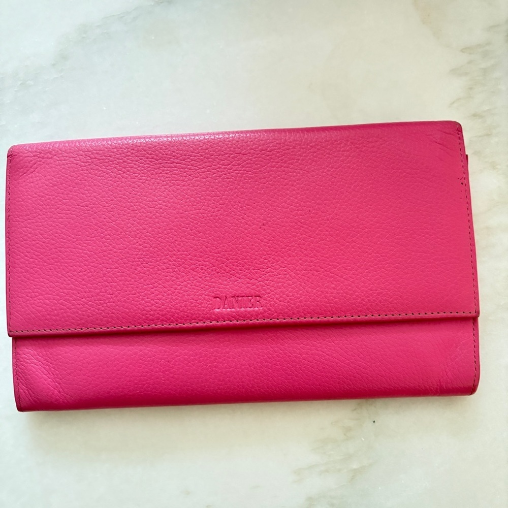 Danier Pink Pebbled Leather Clutch Bifold Purse Mini Bag